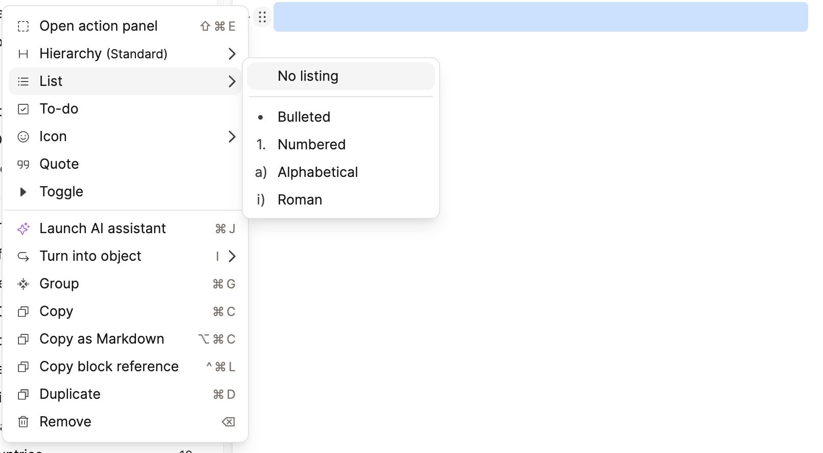 6 dots block menu open