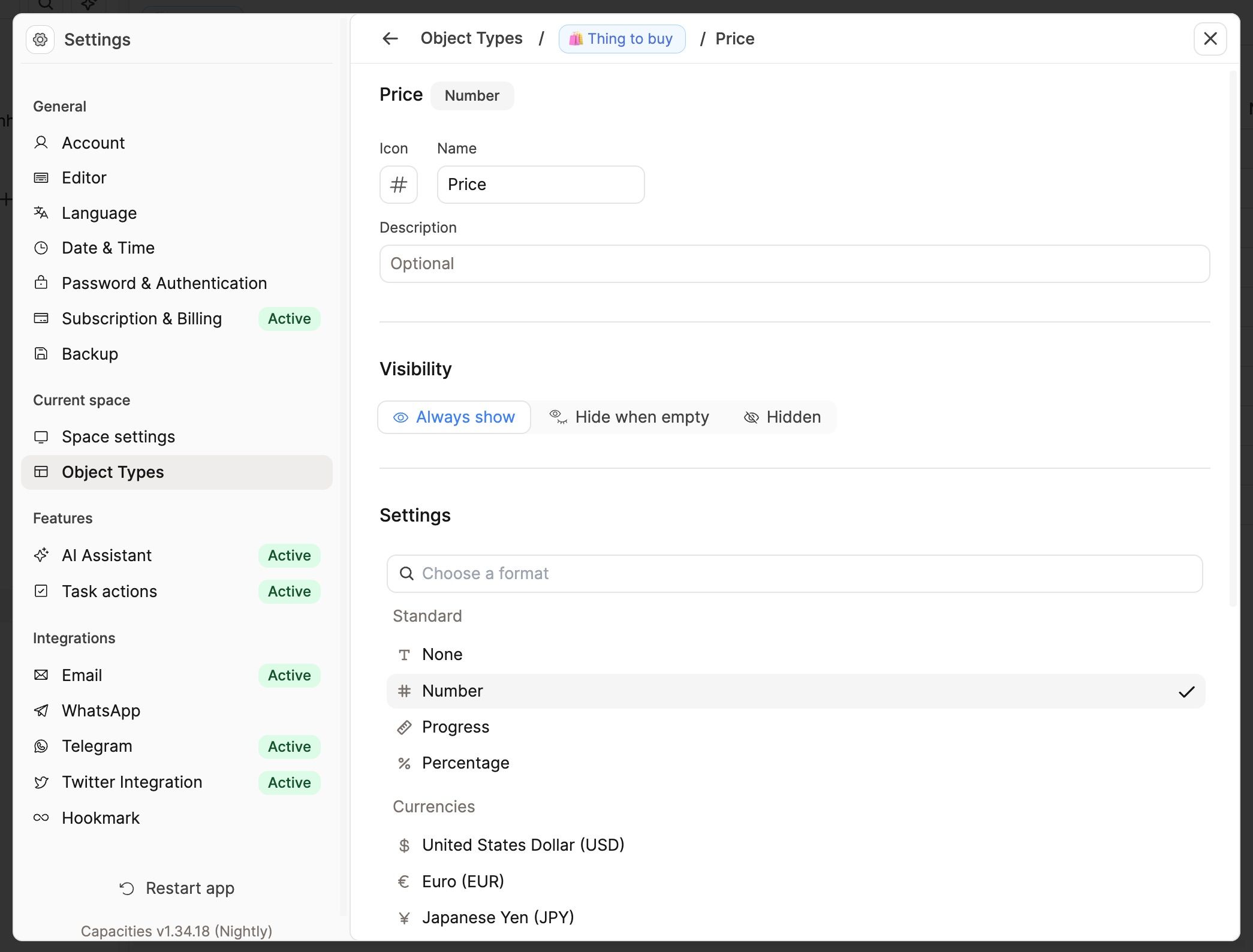 Choose number formatting