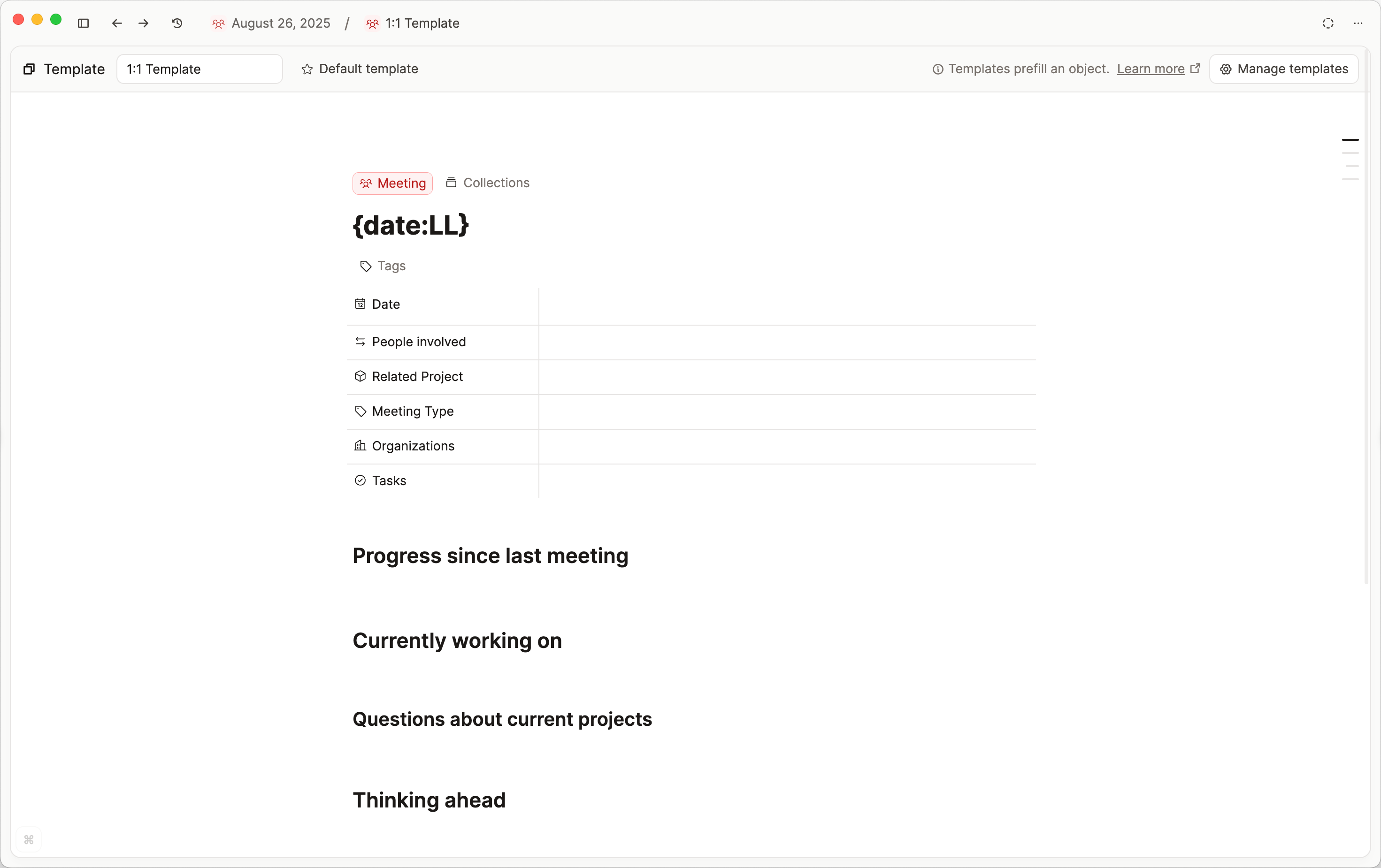 Weekly meeting template with date syntax