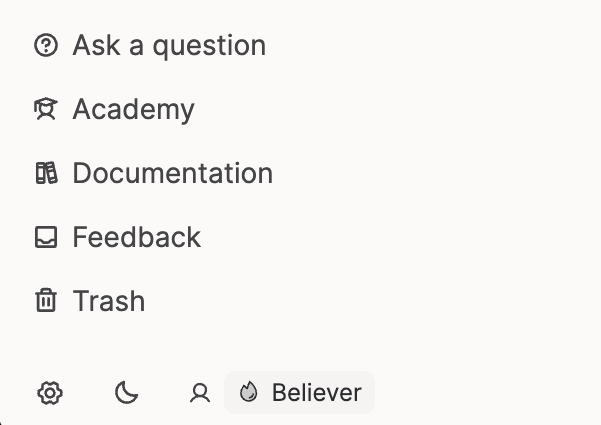 help and account buttons