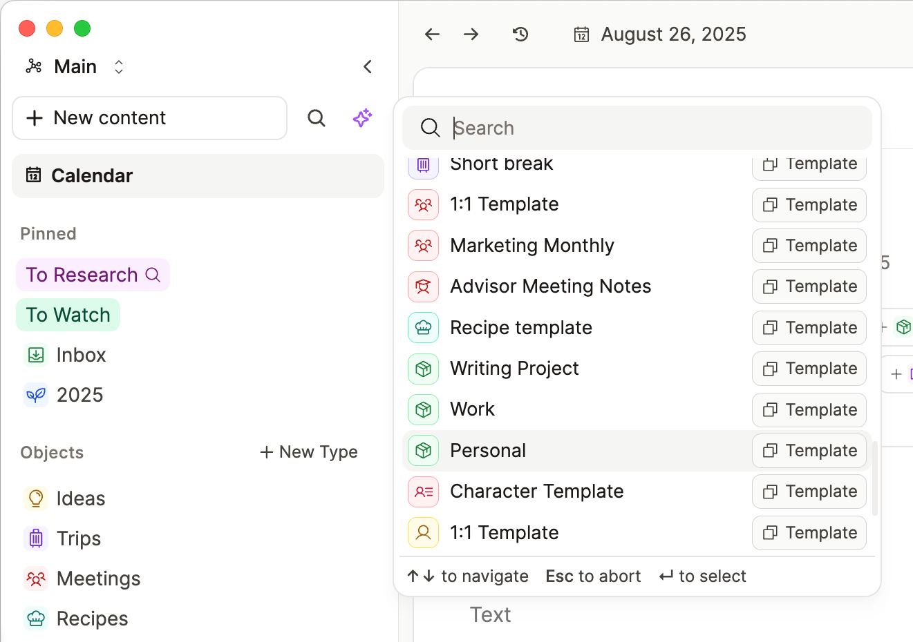Templates via new content button