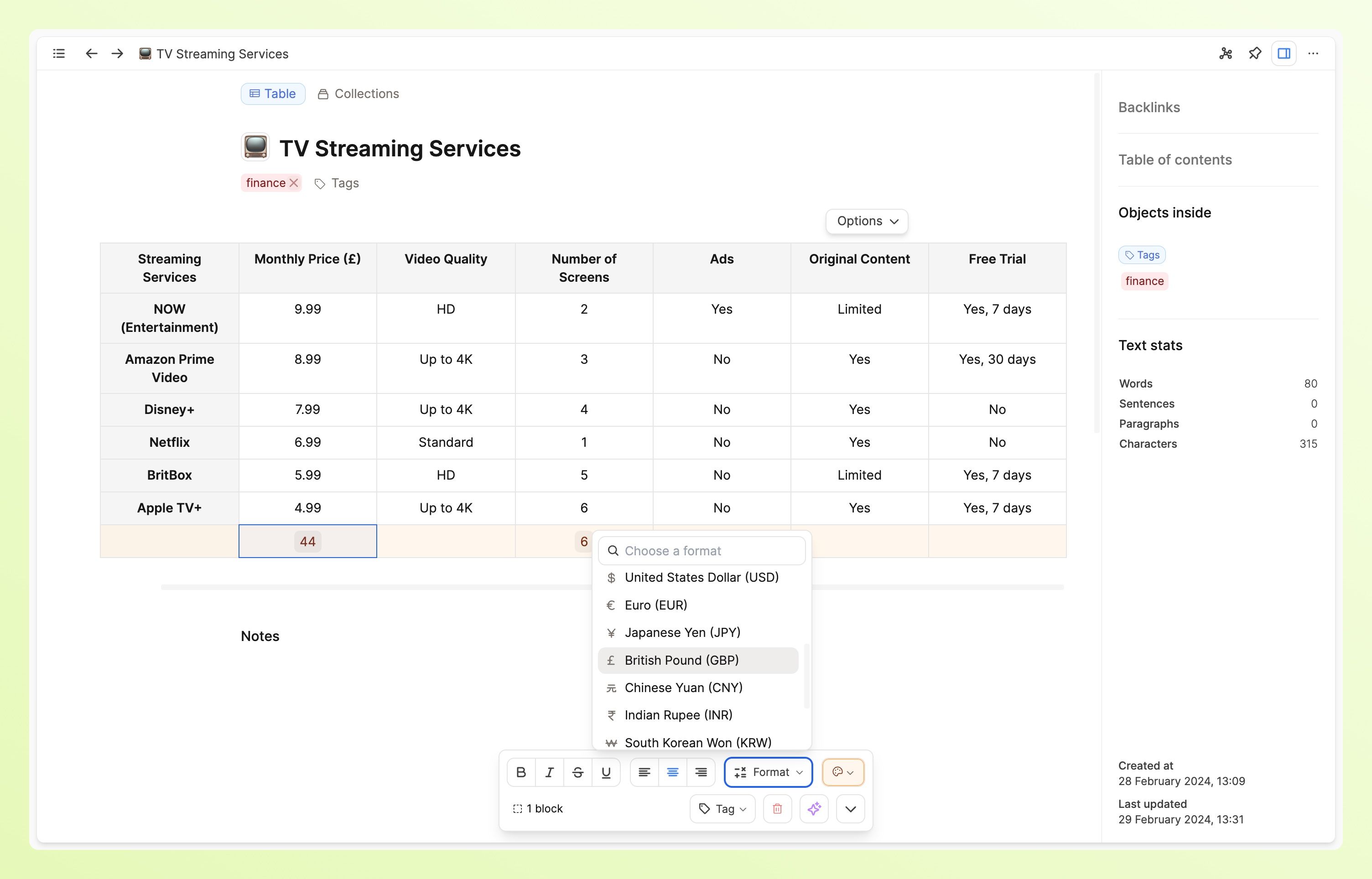 Number formatting with formulas