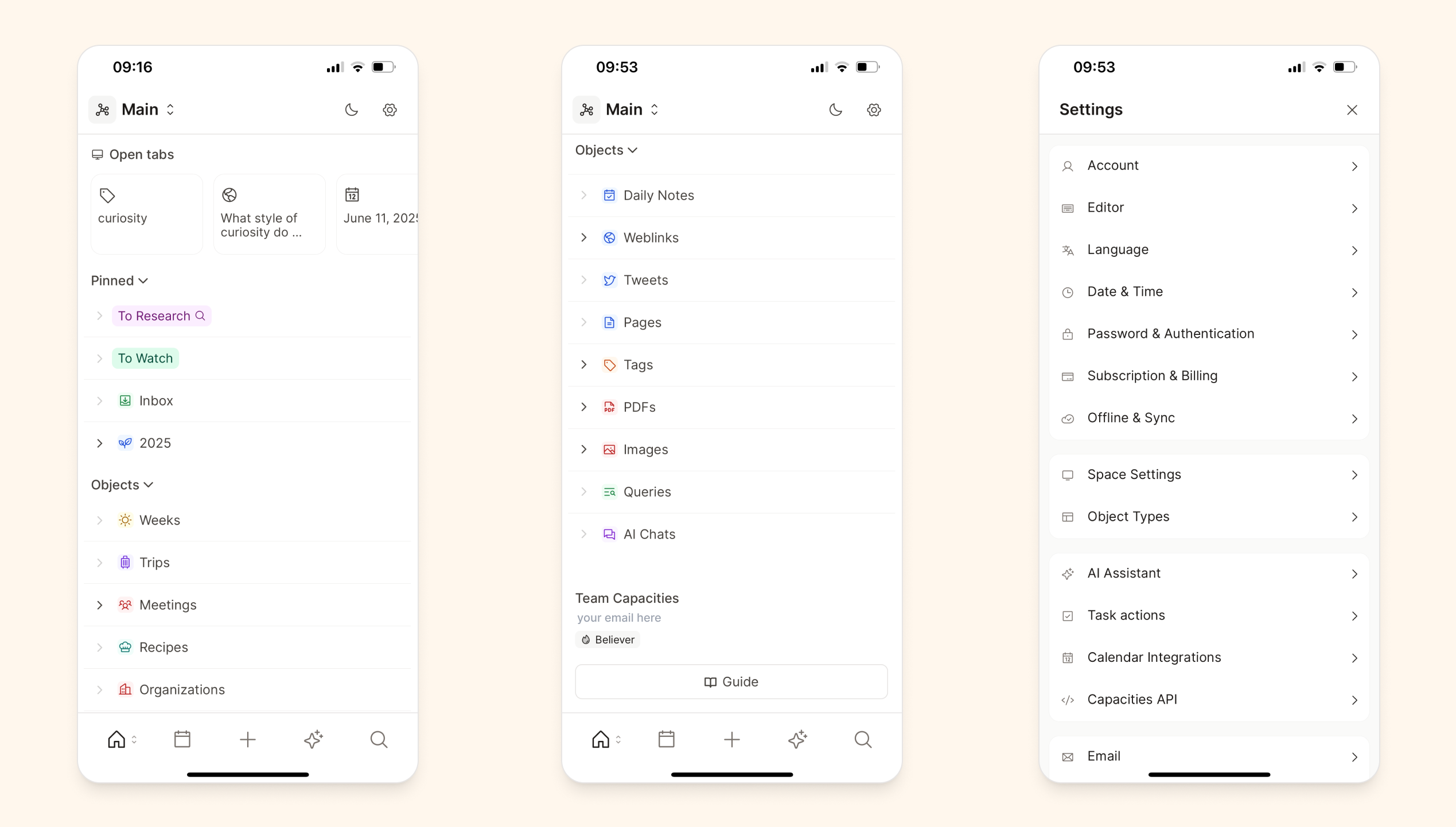 space overview on mobile