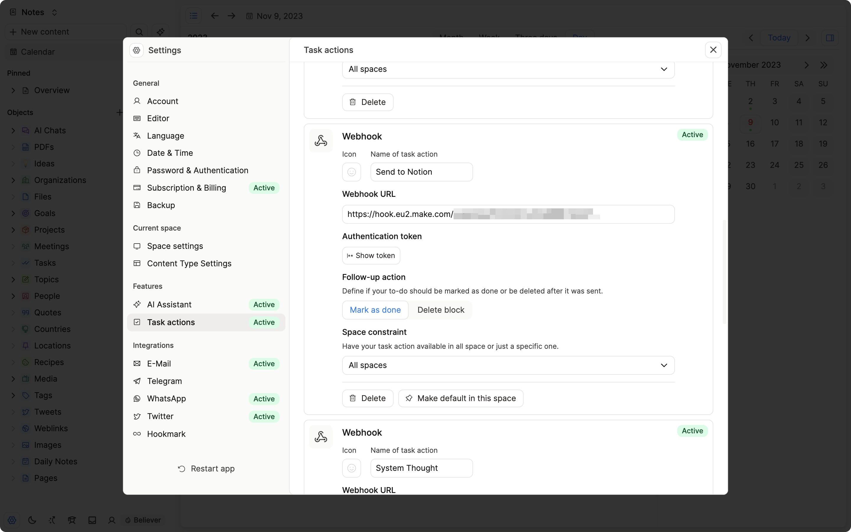 A completed webhook set up
