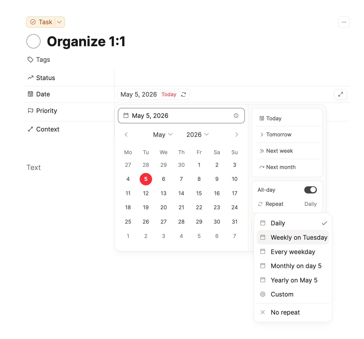 Recurring repeat options