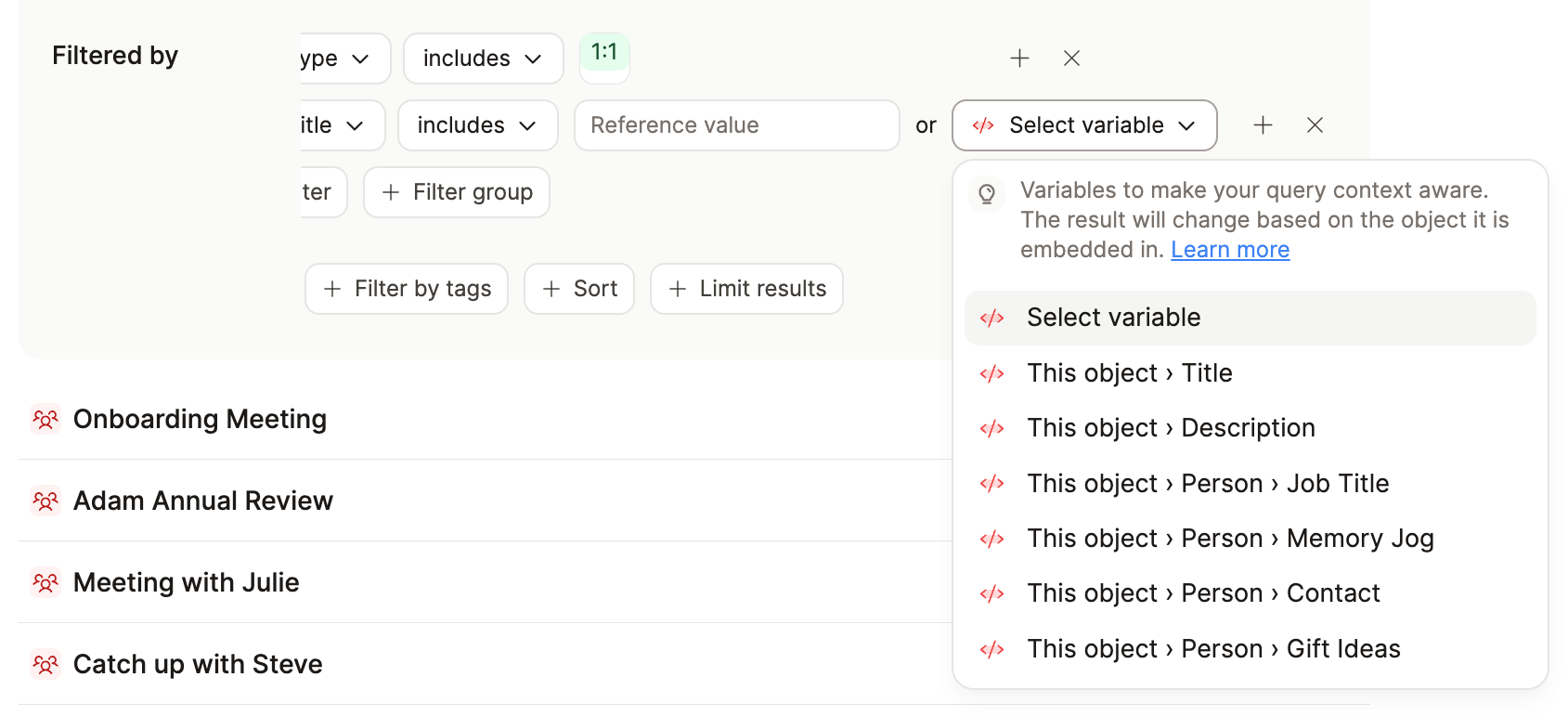 variable dropdown menu