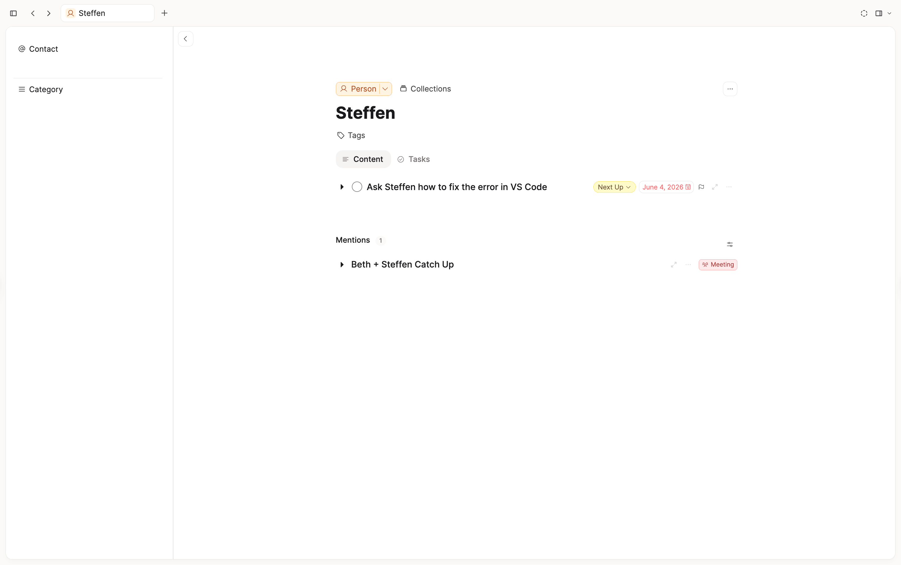 Open tasks on a Person page