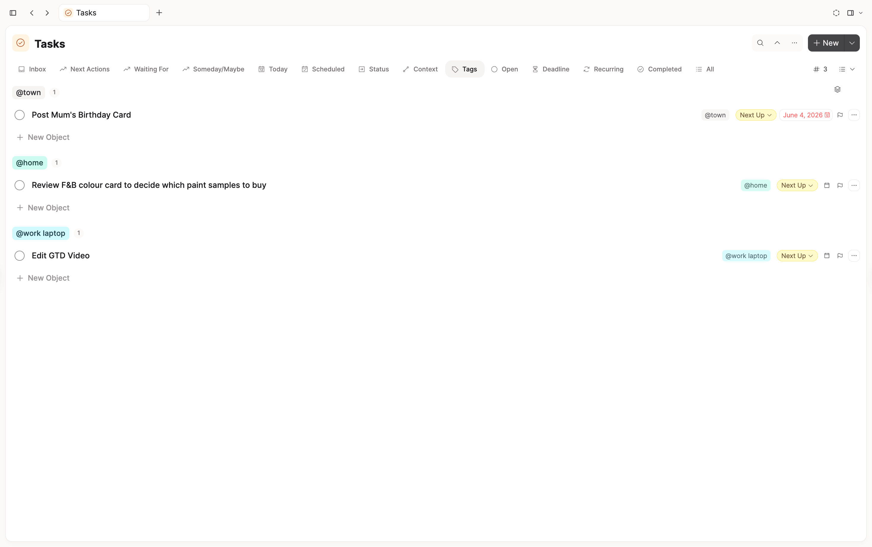 Tasks grouped by location context tags
