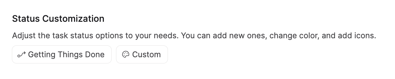 GTD status preset in Task Management settings