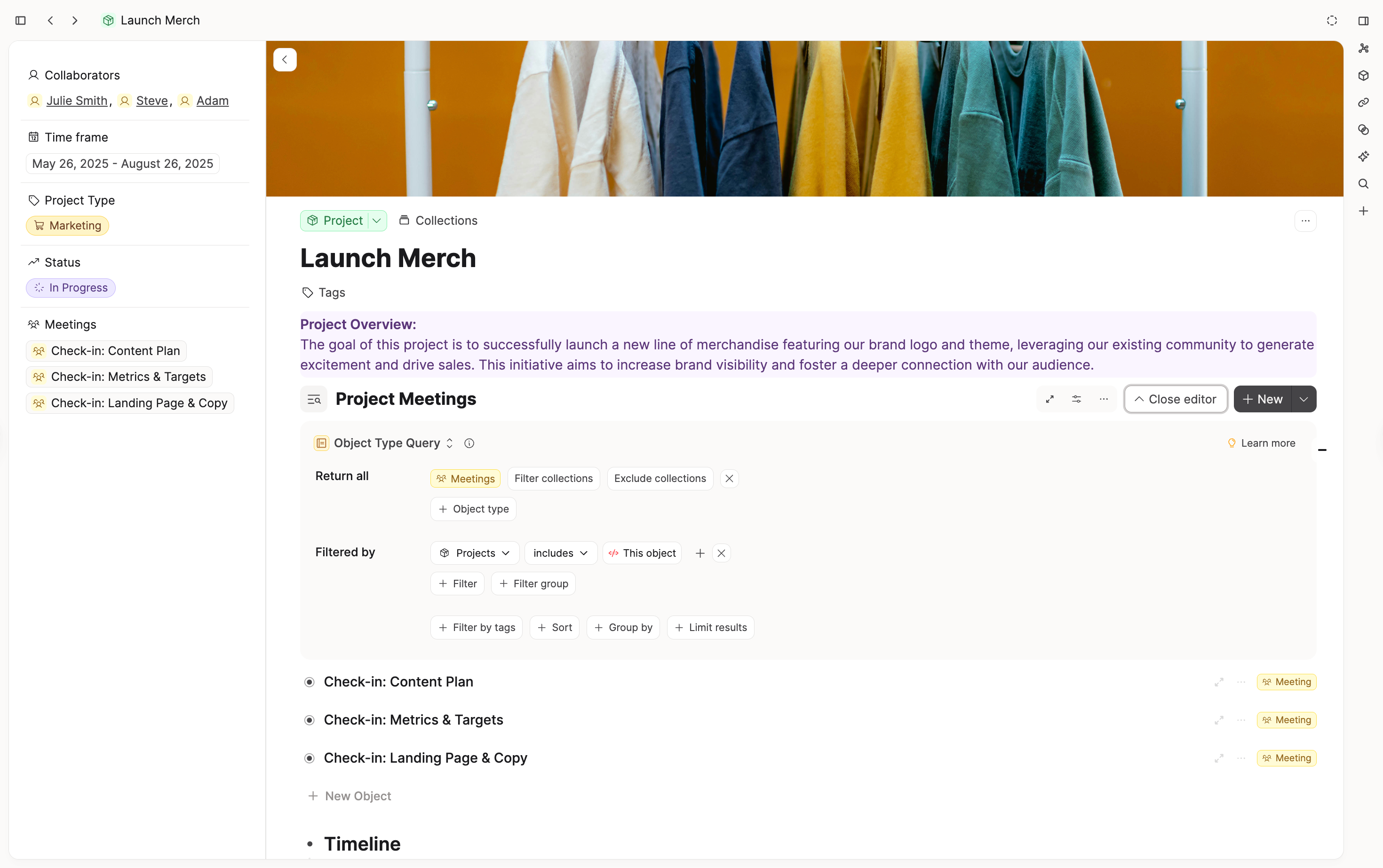 Meetings on a project page